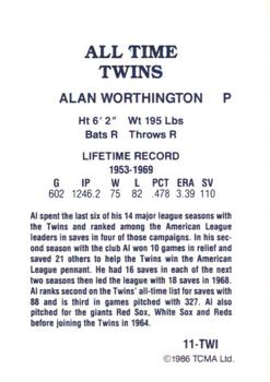 1986 TCMA All-Time Minnesota Twins - Color #11-TWI Alan Worthington Back