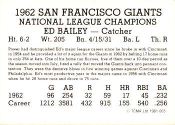 1981 TCMA 1962 San Francisco Giants #005 Ed Bailey Back