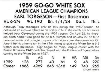 1981 TCMA 1959 Chicago White Sox #1 Earl Torgeson Back