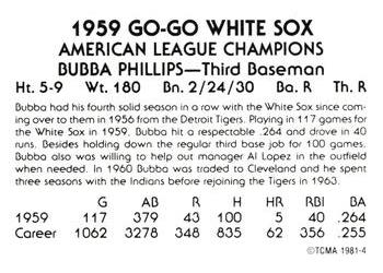 1981 TCMA 1959 Chicago White Sox #4 Bubba Phillips Back