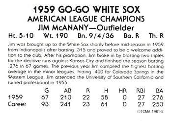 1981 TCMA 1959 Chicago White Sox #5 Jim McAnany Back