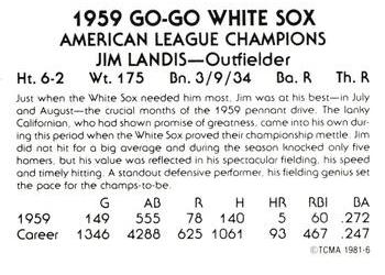1981 TCMA 1959 Chicago White Sox #6 Jim Landis Back