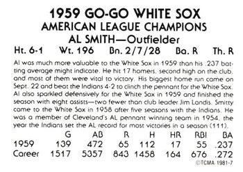 1981 TCMA 1959 Chicago White Sox #7 Al Smith Back