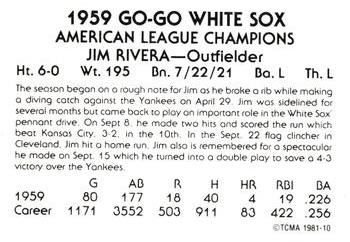 1981 TCMA 1959 Chicago White Sox #10 Jim Rivera Back