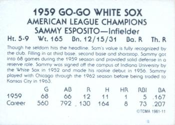 1981 TCMA 1959 Chicago White Sox #11 Sammy Esposito Back