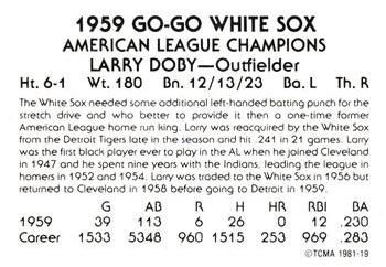 1981 TCMA 1959 Chicago White Sox #19 Larry Doby Back