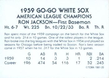 1981 TCMA 1959 Chicago White Sox #20 Ron Jackson Back