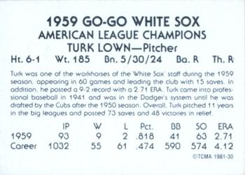 1981 TCMA 1959 Chicago White Sox #30 Turk Lown Back
