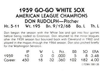 1981 TCMA 1959 Chicago White Sox #38 Don Rudolph Back