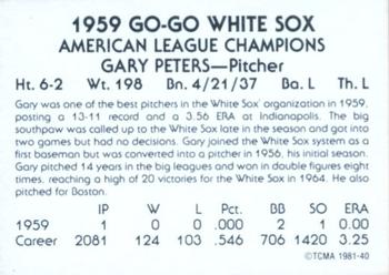 1981 TCMA 1959 Chicago White Sox #40 Gary Peters Back