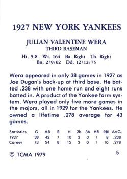 1979 TCMA 1927 New York Yankees #5 Julie Wera Back