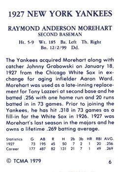 1979 TCMA 1927 New York Yankees #6 Ray Morehart Back