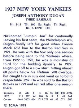1979 TCMA 1927 New York Yankees #8 Joe Dugan Back