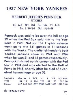 HERB PENNOCK Yankees ~ Perez-Steele Turkey Red/T3-style Cabinet card 1/5000 