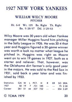 1979 TCMA 1927 New York Yankees #20 Wilcy Moore Back