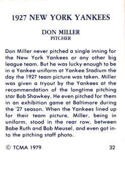 1979 TCMA 1927 New York Yankees #32 Don Miller Back