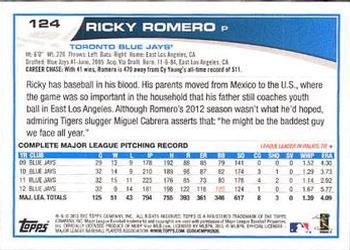 2013 Topps - Purple #124 Ricky Romero Back