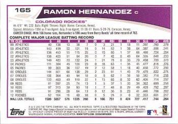 2013 Topps - Purple #165 Ramon Hernandez Back