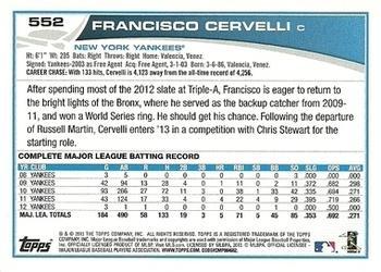 2013 Topps - Purple #552 Francisco Cervelli Back