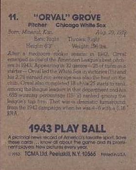 1983 TCMA 1943 Play Ball #11 Orval Grove Back