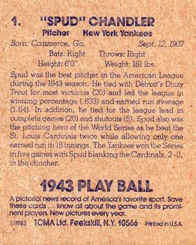 1983 TCMA 1943 Play Ball #1 Spud Chandler Back
