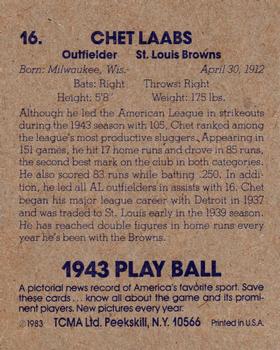 1983 TCMA 1943 Play Ball #16 Chet Laabs Back