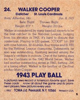 1983 TCMA 1943 Play Ball #24 Walker Cooper Back
