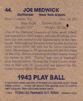 1983 TCMA 1943 Play Ball #44 Joe Medwick Back