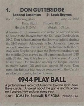 1983 TCMA 1944 Play Ball #1 Don Gutteridge Back