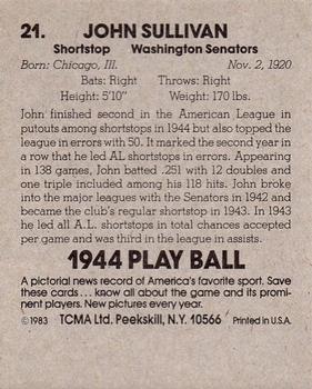 1983 TCMA 1944 Play Ball #21 John Sullivan Back