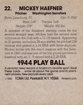 1983 TCMA 1944 Play Ball #22 Mickey Haefner Back
