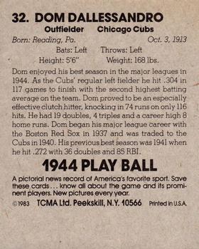 1983 TCMA 1944 Play Ball #32 Dom Dellessandro Back