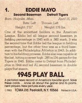 1983 TCMA 1945 Play Ball #1 Eddie Mayo Back