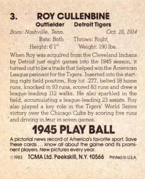 1983 TCMA 1945 Play Ball #3 Roy Cullenbine Back