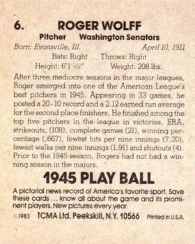 1983 TCMA 1945 Play Ball #6 Roger Wolff Back