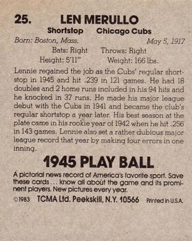 1983 TCMA 1945 Play Ball #25 Lennie Merullo Back