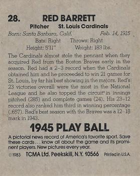 1983 TCMA 1945 Play Ball #28 Red Barrett Back