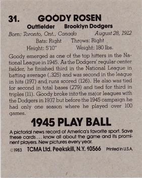 1983 TCMA 1945 Play Ball #31 Goody Rosen Back