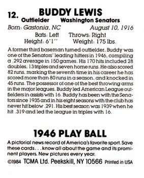 1984 TCMA 1946 Play Ball #12 Buddy Lewis Back