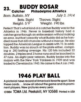 1984 TCMA 1946 Play Ball #23 Buddy Rosar Back