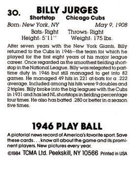 1984 TCMA 1946 Play Ball #30 Billy Jurges Back