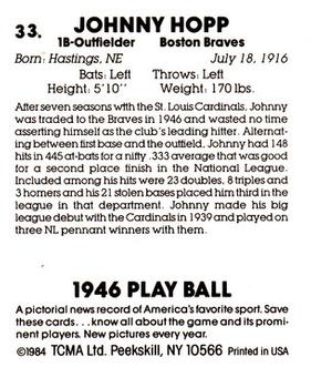 1984 TCMA 1946 Play Ball #33 Johnny Hopp Back