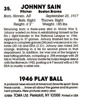 1984 TCMA 1946 Play Ball #35 Johnny Sain Back