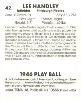 1984 TCMA 1946 Play Ball #42 Lee Handley Back