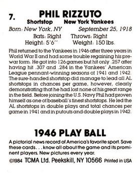 1984 TCMA 1946 Play Ball #7 Phil Rizzuto Back
