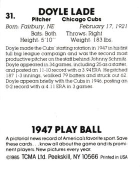 1985 TCMA 1947 Play Ball #31 Doyle Lade Back