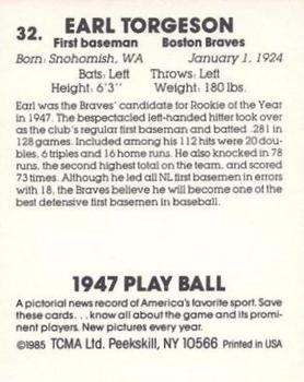 1985 TCMA 1947 Play Ball #32 Earl Torgeson Back
