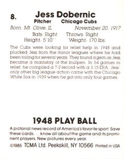 1985 TCMA 1948 Play Ball #8 Jess Dobernic Back