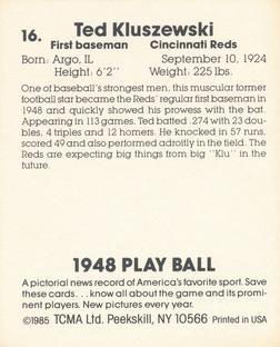 1985 TCMA 1948 Play Ball #16 Ted Kluszewski Back