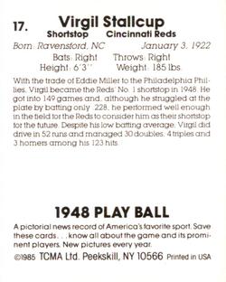 1985 TCMA 1948 Play Ball #17 Virgil Stallcup Back